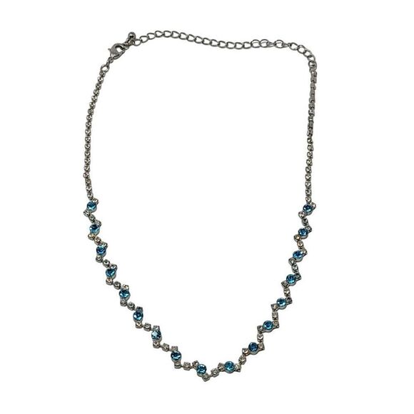 Aquamarine Rhinestone Choker Collar Necklace Formal Cocktail Princess Glam - Picture 3 of 9
